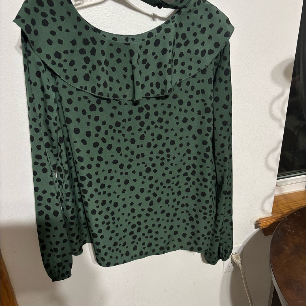 SHEIN Dark Green Polka Dot Blouse